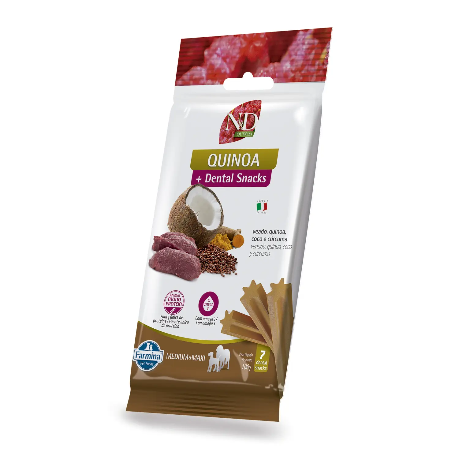 Petisco Dental N&D Quinoa Cães Médios e Grandes Veado, Quinoa, Coco e Cúrcuma